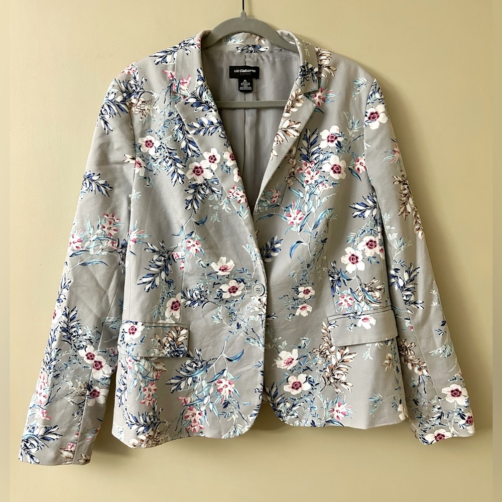 Liz Claiborne Light Gray Floral Blazer Jacket, Size XL